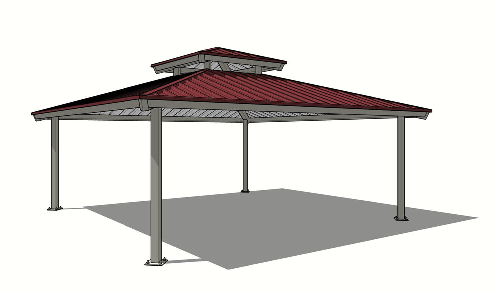 Square Two Tiers Steel Structure Park Gazebo | Model # GAZS2T-Taimco