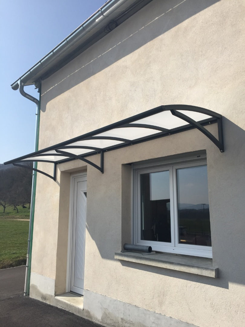 Steel Awnings with Clear polycarbonate Plastic - Custome Sizes and Shapes - Made in Canada - Model # WA894-Taimco