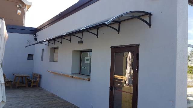 Steel Awnings with Clear polycarbonate Plastic - Custome Sizes and Shapes - Made in Canada - Model # WA894-Taimco