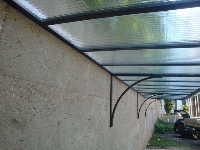 Steel Awnings with Foggy polycarbonate Plastic Cover - Custome Sizes and Shapes - Made in Canada - Model # WA892-Taimco