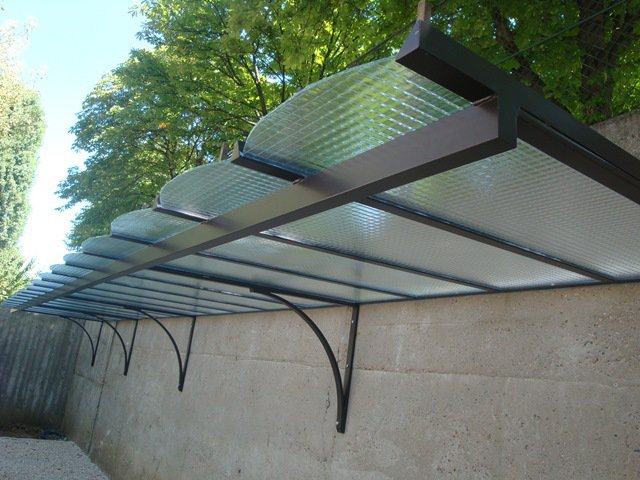 Steel Awnings with Foggy polycarbonate Plastic Cover - Custome Sizes and Shapes - Made in Canada - Model # WA892-Taimco