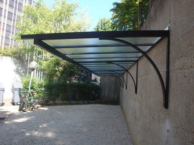 Steel Awnings with Foggy polycarbonate Plastic Cover - Custome Sizes and Shapes - Made in Canada - Model # WA892-Taimco