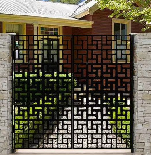 Stunning Geometric Design Laser Cut Metal Gate | Beautiful Decorative Metal Back Yard Gate | Made in Canada– Model # 026-Taimco