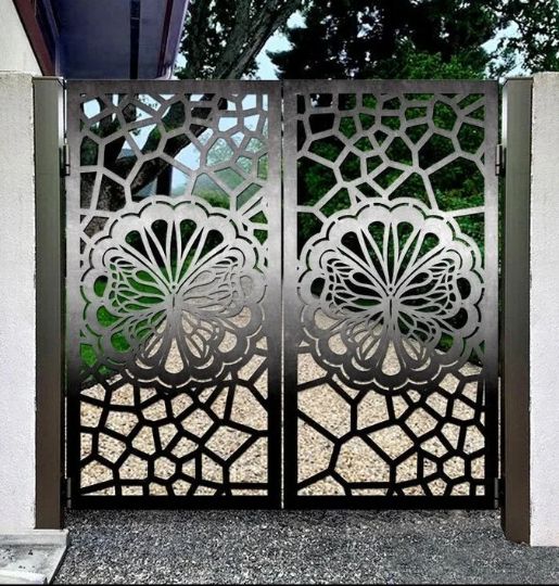 Stunning Laser Cut Artistic Butterfly & Floral Design Iron Gate | Modern Fabrication Metal Back Yard Gate | Made in Canada – Model # 781-Taimco