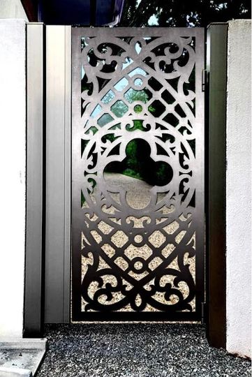 Stunning Laser Cut Artistic Floral Cut Design Metal Yard Gate | Modern Fabrication Metal Pool Gate | Made in Canada – Model # 792-Taimco