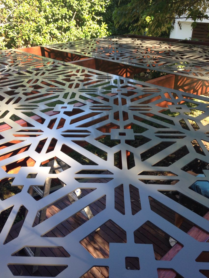 Stunning Laser Cut Intricate Mosaic Design Roof Panel| Custom Fabrication Metal Pergola and Gazoby Space Shade Panel | Made in Canada – Model # PP592-Taimco