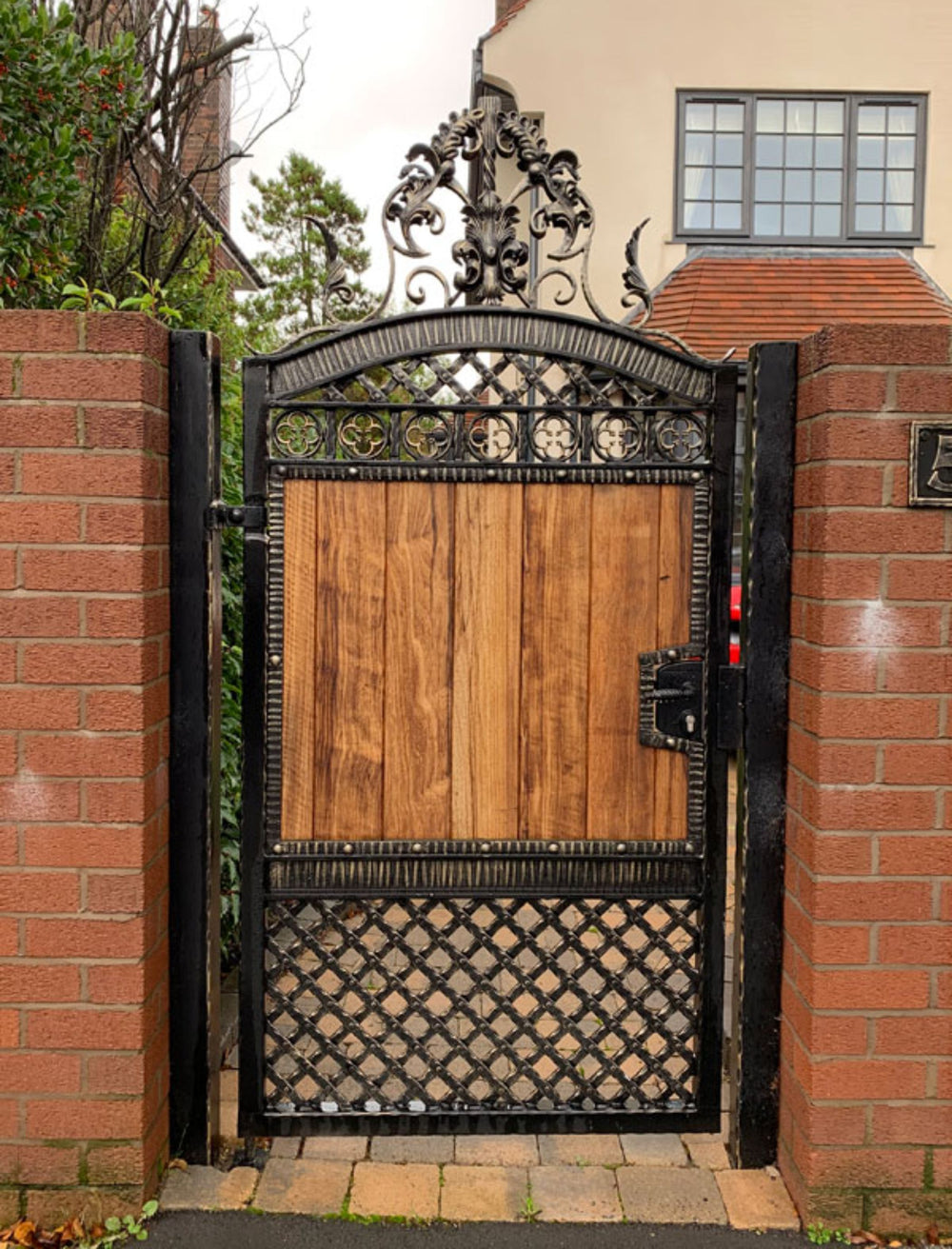 Sturdy Wrought Iron Metal with wood Yard Gate | Custom Fabrication Spiral Vintage Iron Back Yard Gate | Made in Canada – Model # 871-Taimco