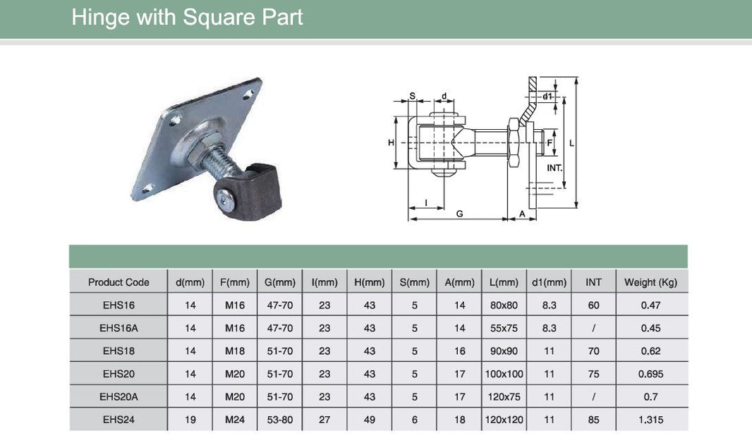 Swing Gate Hinge With Square Mounting Plate | Model # EHS ( Pack of 100 )-Taimco
