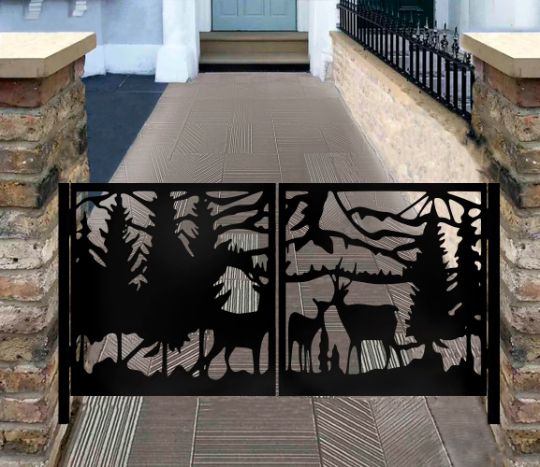 Unique 3D Deer Design Metal & Wrought Iron Pool Gate | Custom Fabrication Laser Cut Wildlife Metal Garden | Made in Canada – Model # 244-Taimco