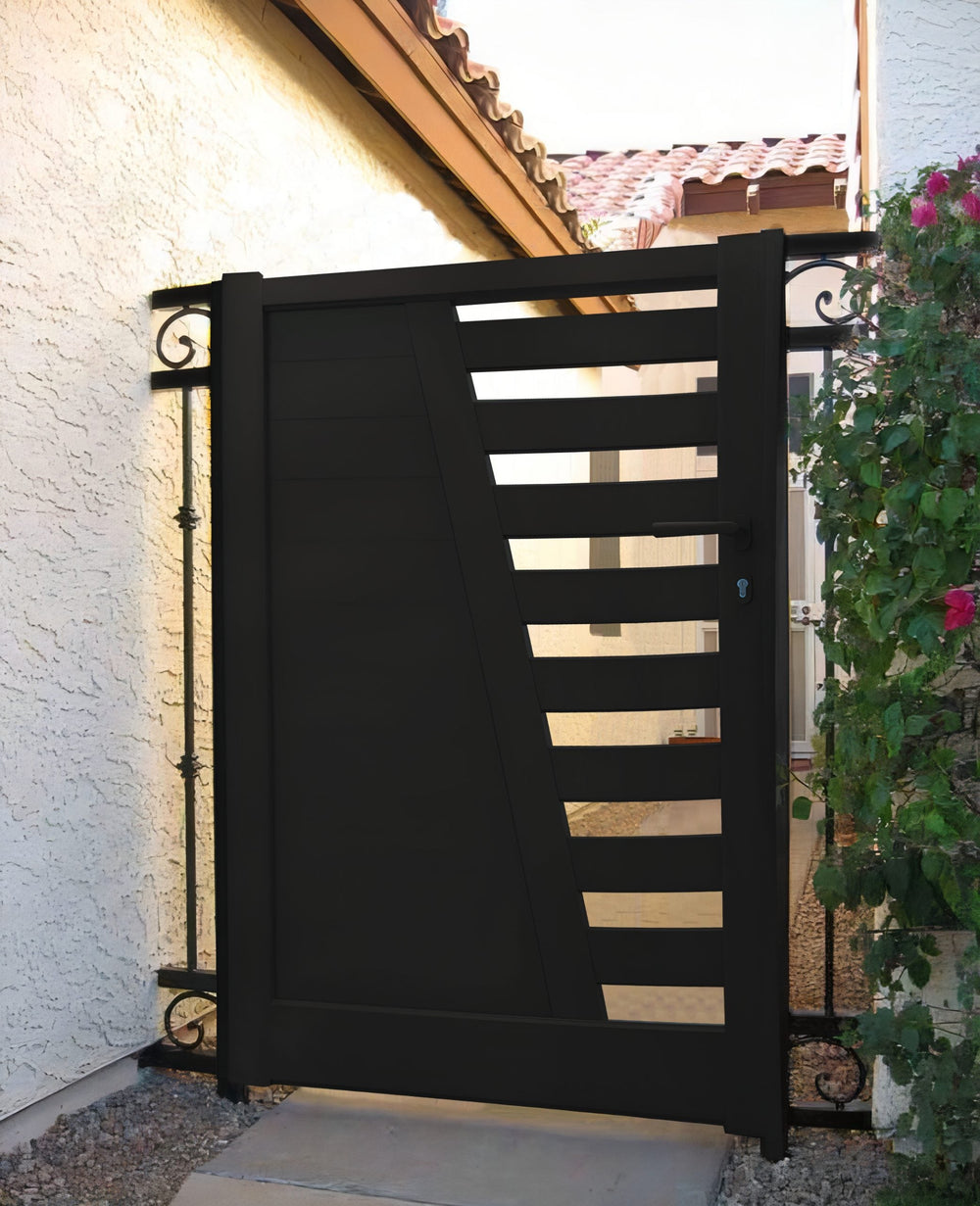 Unique Laser Cut Design Metal Pool Gate | Modern Custom Fabrication Metal Yard Side Gate | Made in Canada – Model # 324-Taimco