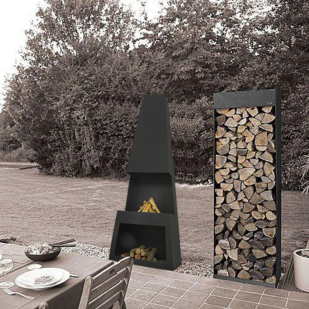 Unique Triangular Design Wood Log Holder | Custom Fabricated Wood Storage Rack | Made in Canada – Model # WBFP657-Taimco