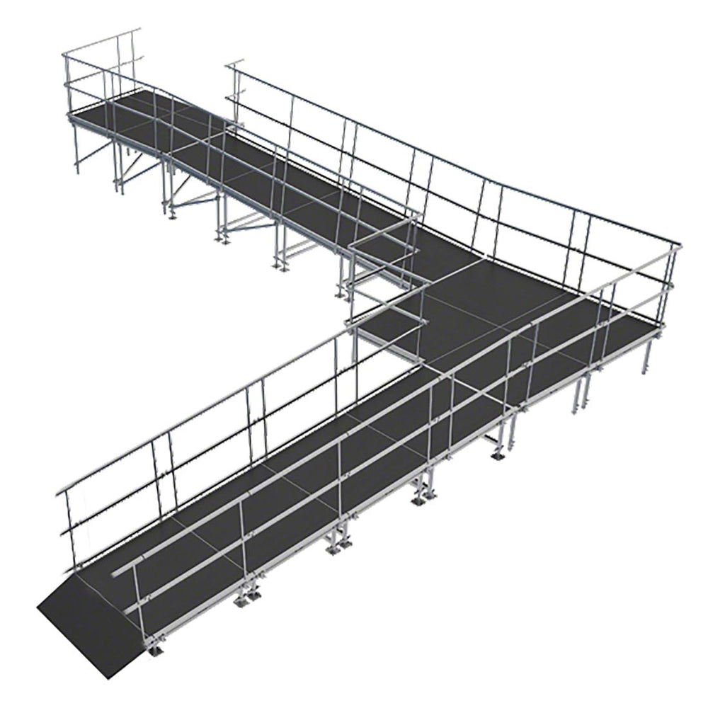 Universal 90-Degree Turn ADA Wheelchair Ramp with Landing 32" High Stage Model US90ADAWCR32-Taimco
