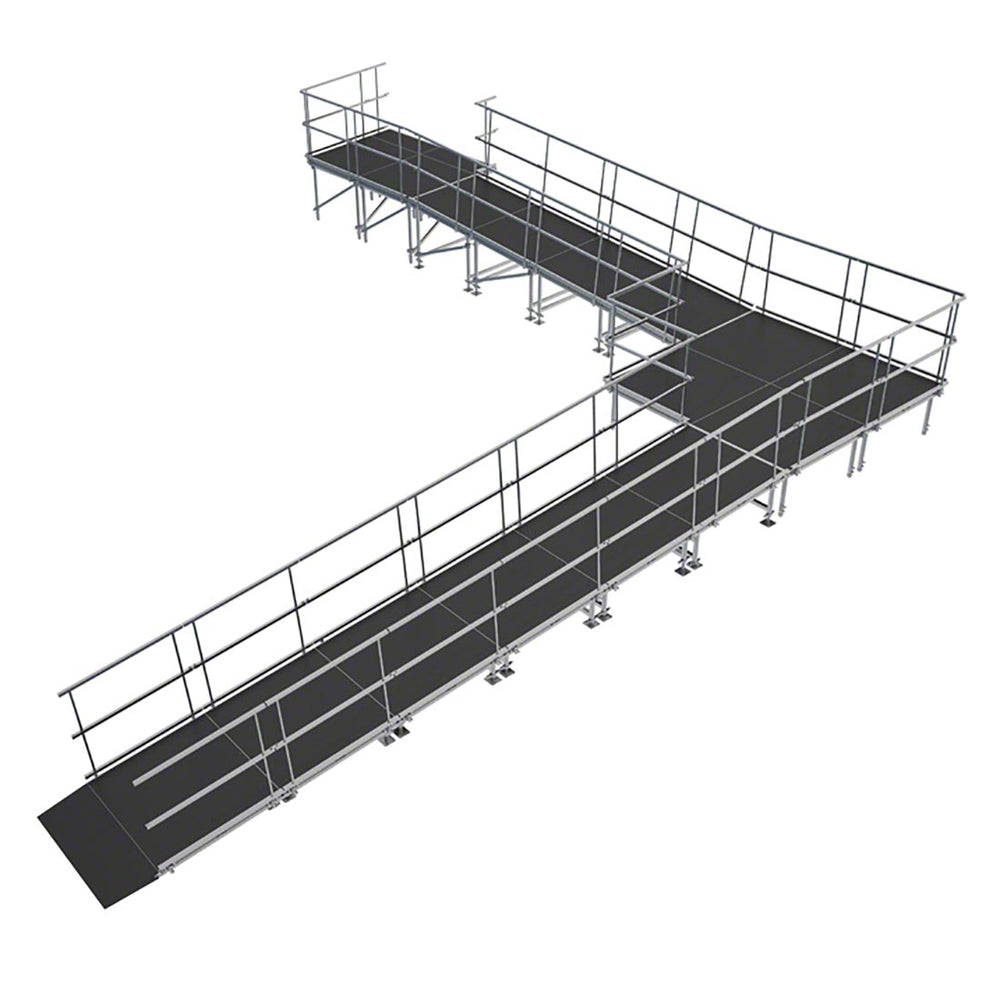 Universal 90-Degree Turn ADA Wheelchair Ramp with Landing 40" High Stage Model US90ADAWCR40-Taimco