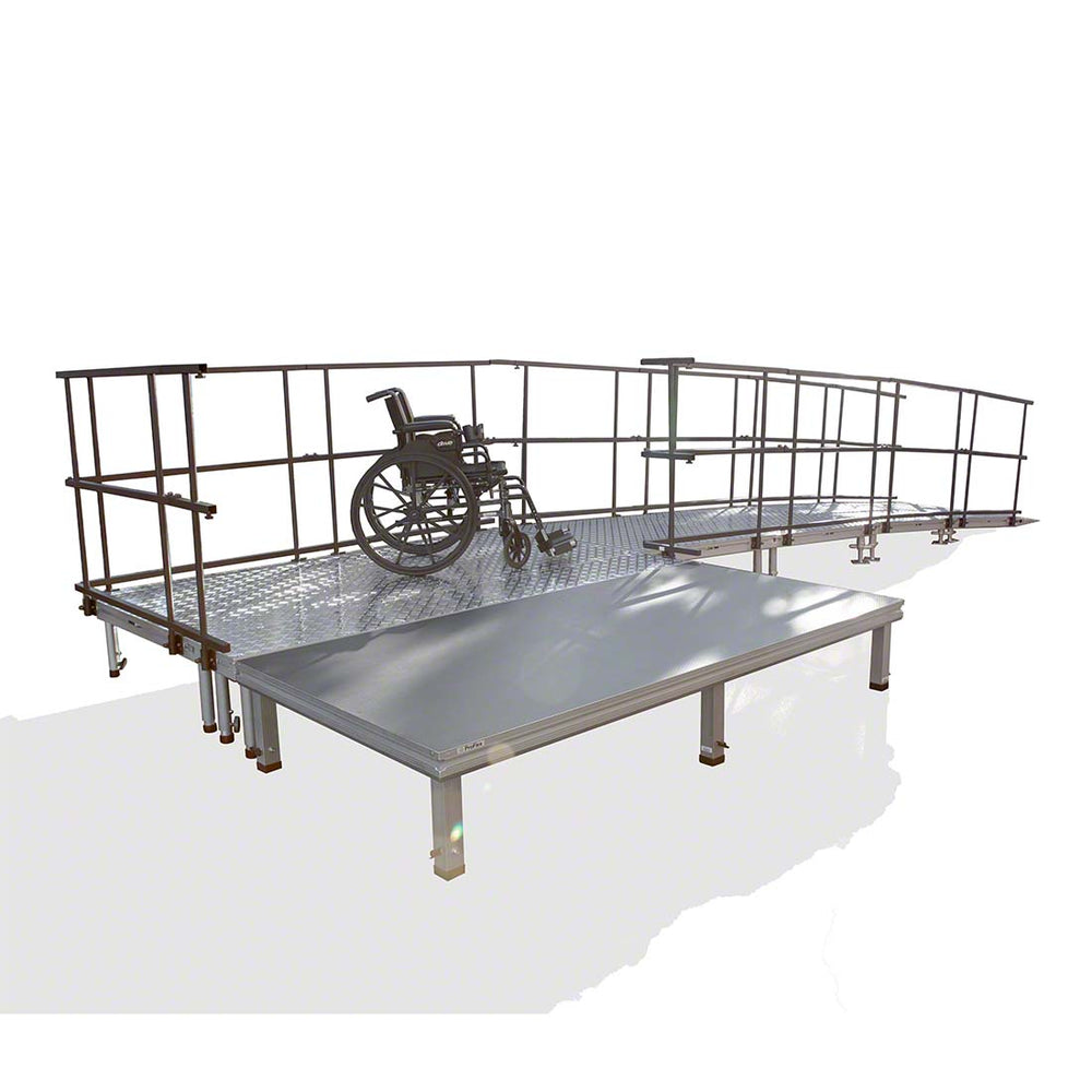 Universal Straight ADA Wheelchair Ramp for 16" Height Stages With Landing Model USADASLWCR16-Taimco