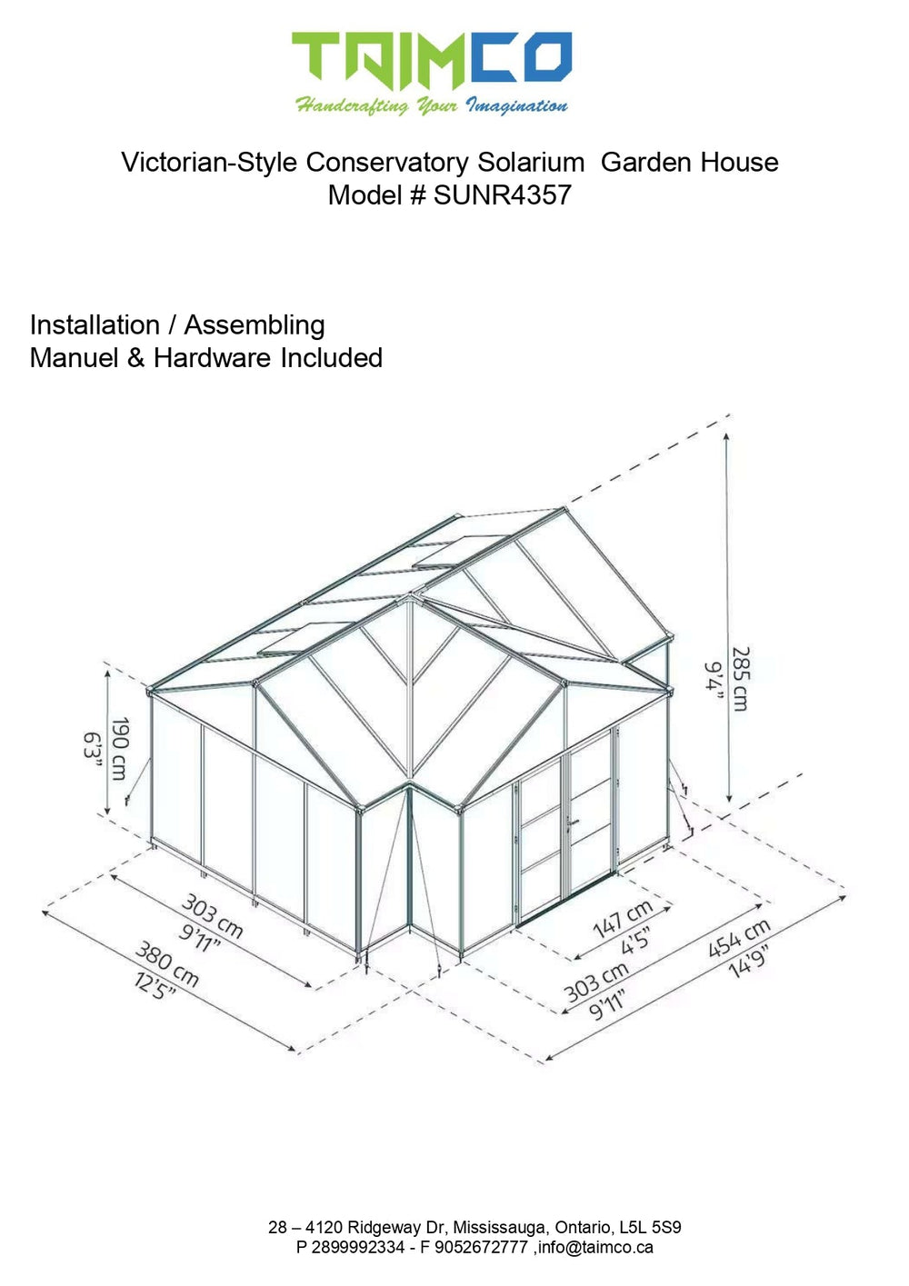 Victorian-Style Conservatory Solarium House - Garden House – Model # SUNR4357-Taimco