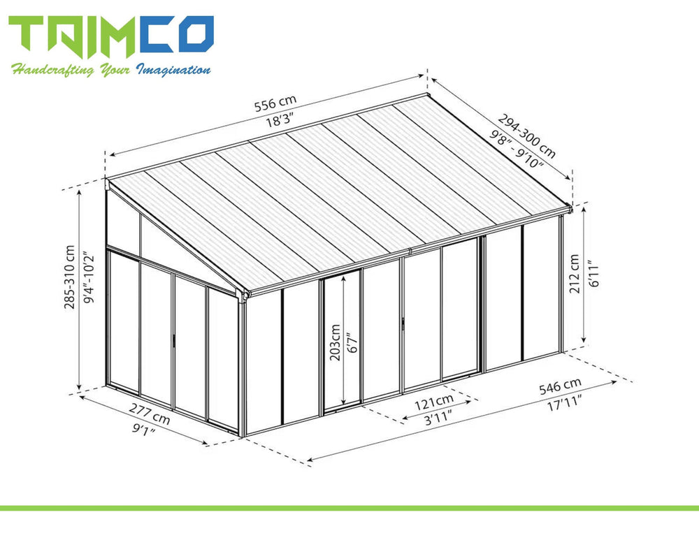 Wall Mounted Sunroom 10' X 18' - Model # SUNR4346-Taimco