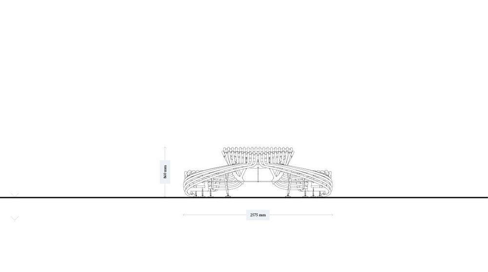 Waved Benchmark Formed From Rounded Stainless Steel Bars and Tubes | Model COLL1698-Taimco