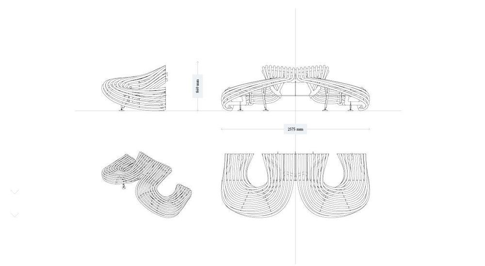 Waved Benchmark Formed From Rounded Stainless Steel Bars and Tubes | Model COLL1698-Taimco