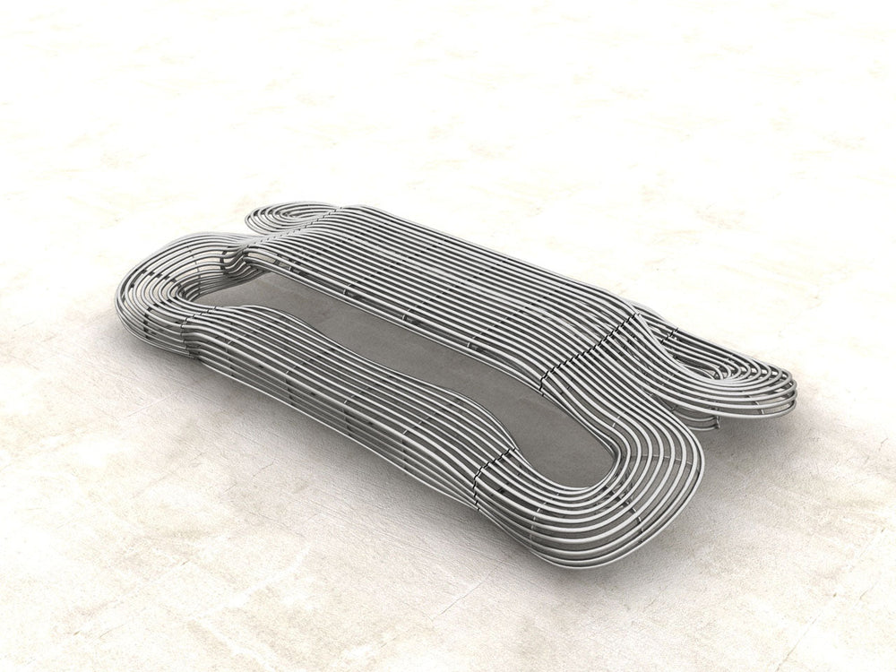 Waved Benchmark Formed From Rounded Stainless Steel Bars and Tubes | Model COLL1698-Taimco