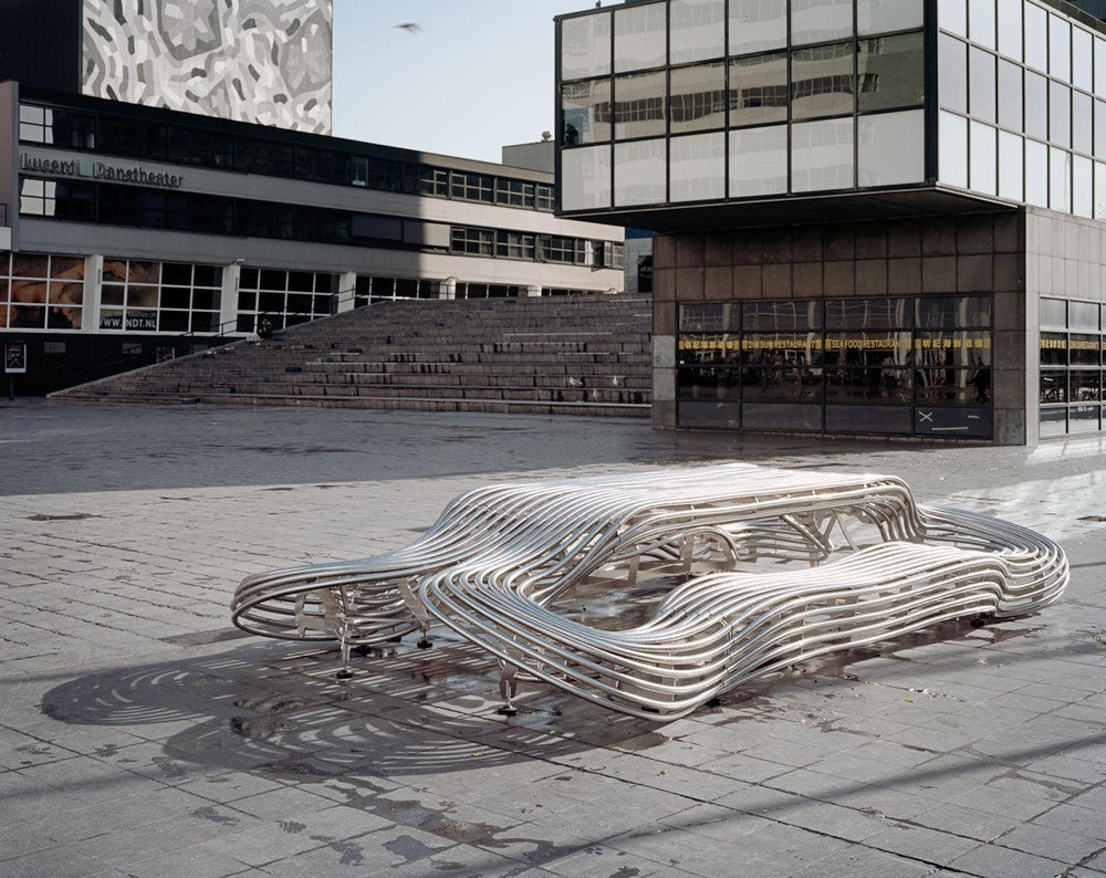 Waved Benchmark Formed From Rounded Stainless Steel Bars and Tubes | Model COLL1698-Taimco