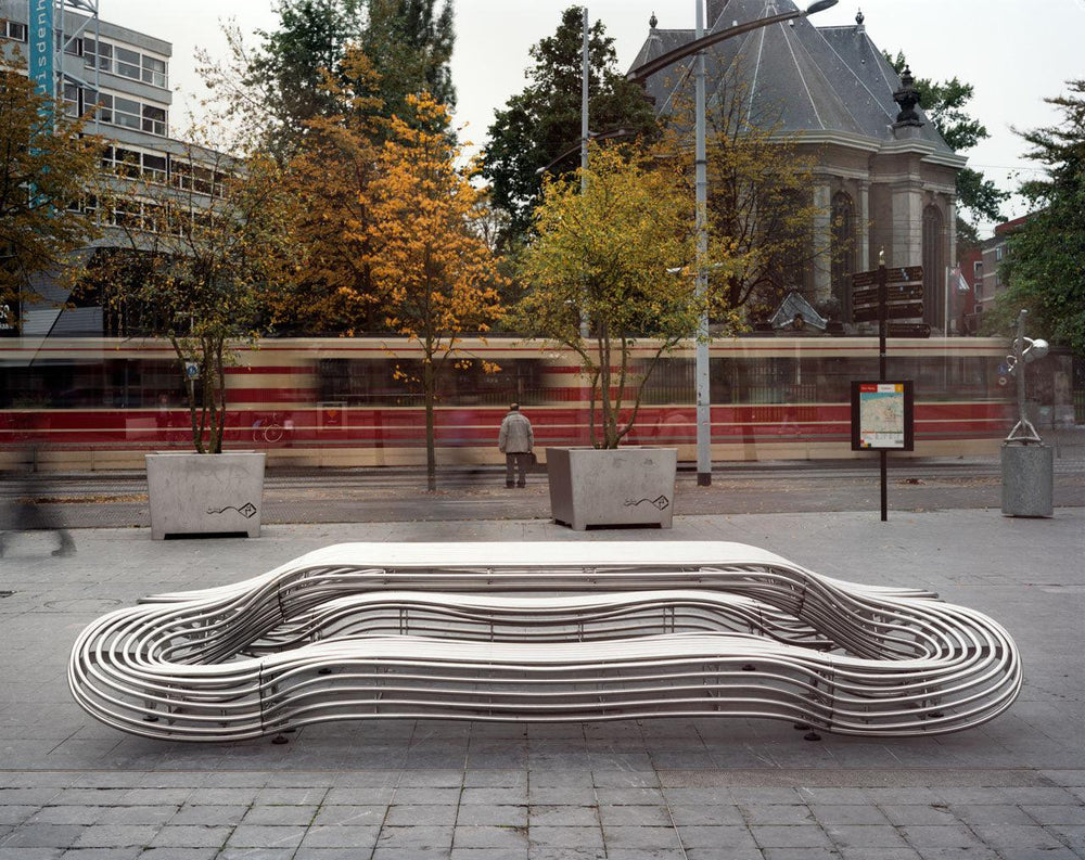 Waved Benchmark Formed From Rounded Stainless Steel Bars and Tubes | Model COLL1698-Taimco