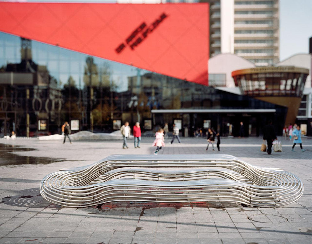 Waved Benchmark Formed From Rounded Stainless Steel Bars and Tubes | Model COLL1698-Taimco