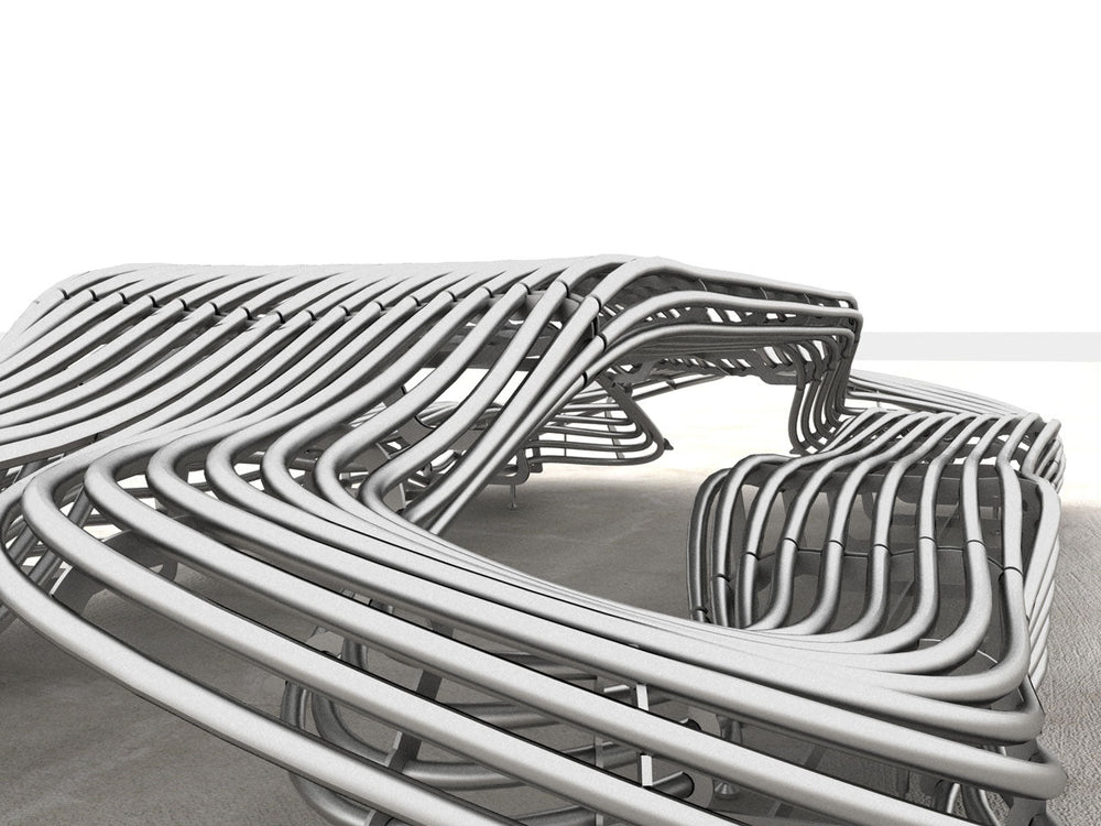 Waved Benchmark Formed From Rounded Stainless Steel Bars and Tubes | Model COLL1698-Taimco