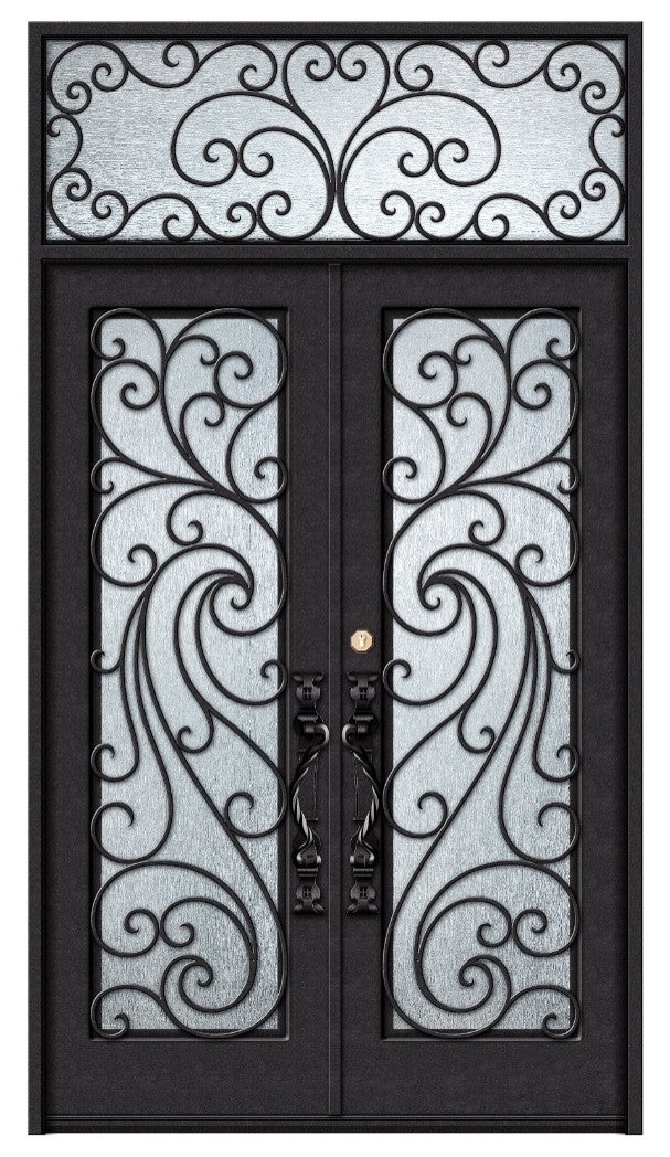 Wrought Iron Double Swing Front Door | Square top with top window | Model # IWD 904-Taimco