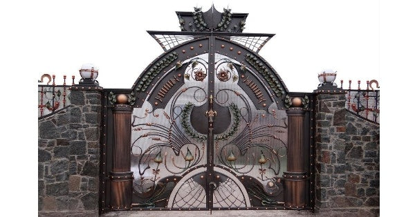 Luxury Ornamental Wrought Iron Gate with Copper Accents Model # 078
