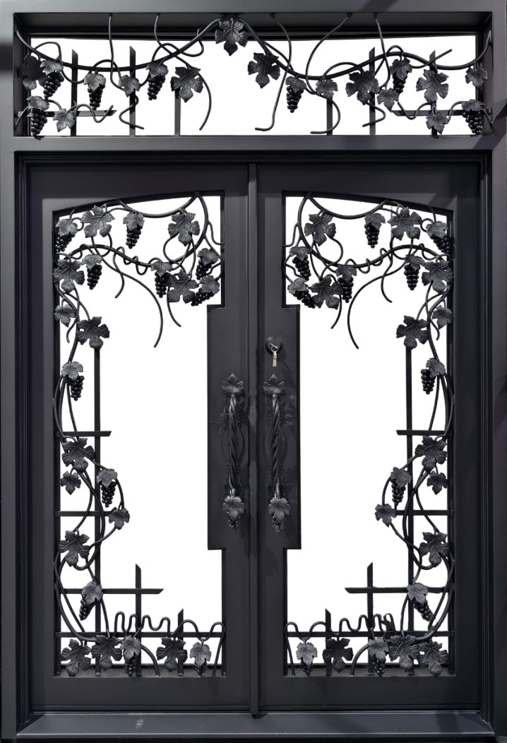Decorative Wrought Iron Door Grapevine Motif with Dual Steel Panels Square Top With kickplate Model # IWD 10422