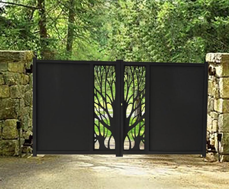 Tree Line Fusion – Plasma-Cut Steel Driveway Gate– Model # DWG139