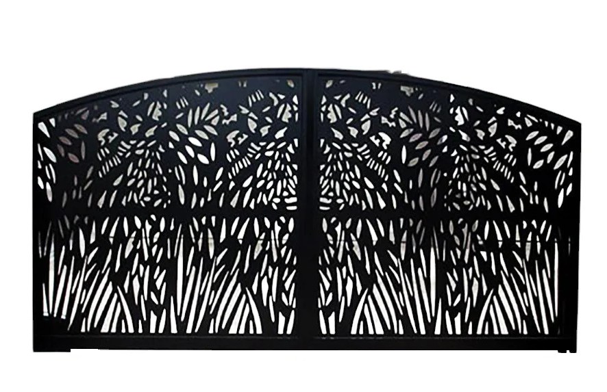 Modern Laser Cut Bush Design Entry Gate| Custom Fabrication Heavy Duty Metal Driveway Gate | Made in Canada– Model # 184