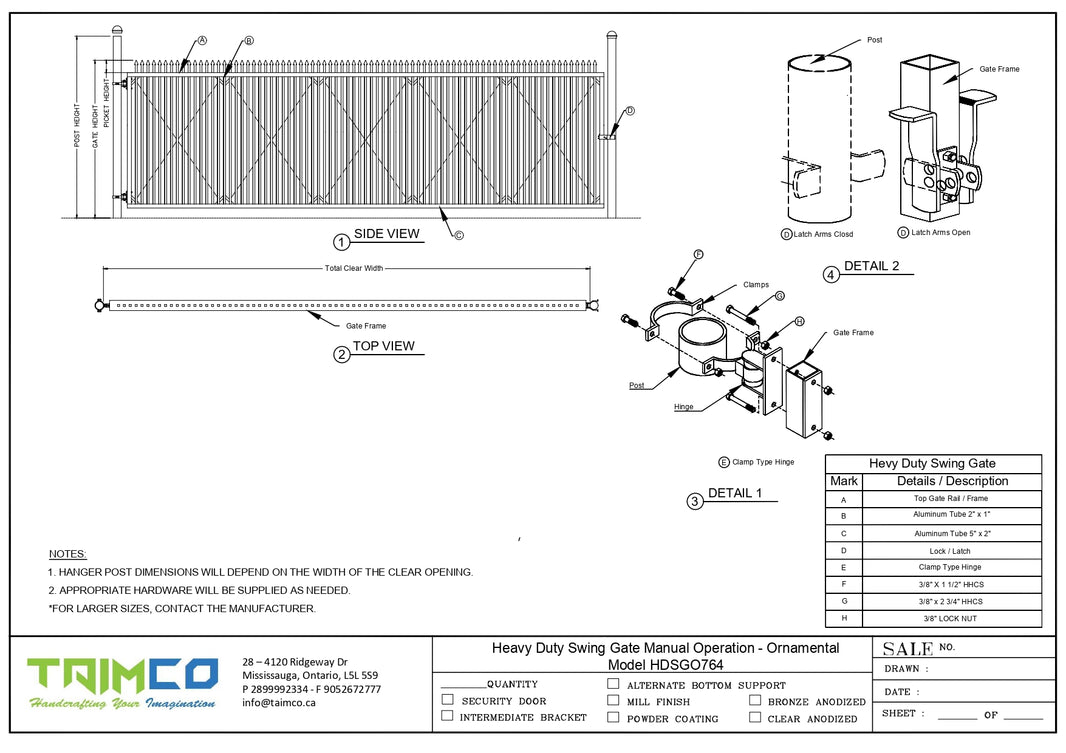 Heavy Duty Aluminum Swing Gate Manual Operation - Ornamental  Model HDSGO764