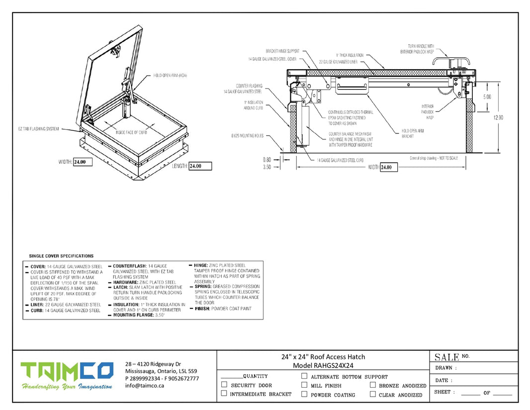 24"x 24" Roof Access Hatch Model RAHGS24X24