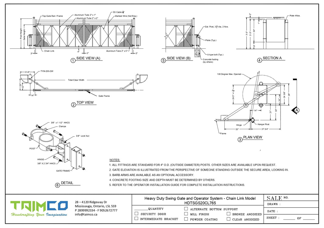 Heavy Duty Swing Gate and Operator System - Chain Link Model HDTSGS20CL765