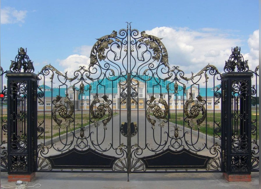 Grand Ornamental Wrought Iron Gate with Mythical Gold Detailing Model # 845