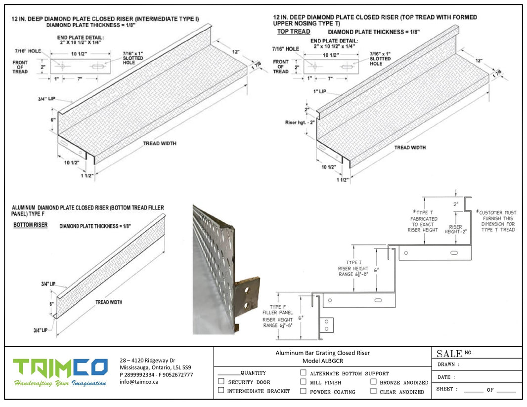 Aluminum Bar Grating Closed Riser Model ALBGCR