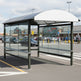 Structural beam and support detail of TAIMCO metal shopping cart shelter showcasing commercial‑grade fabrication.