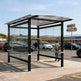 Black steel frame and precision‑welded joints on TAIMCO shopping cart shelter.