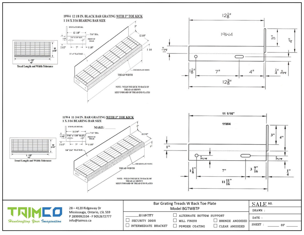 Bar Grating Treads W Back Toe Plate Model BGTWBTP