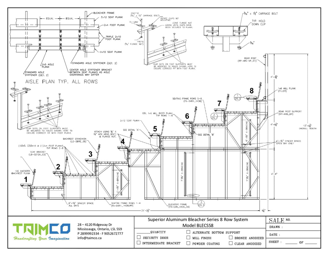 Superior Aluminum Bleacher Series 8 Row System - Model BLECSS8