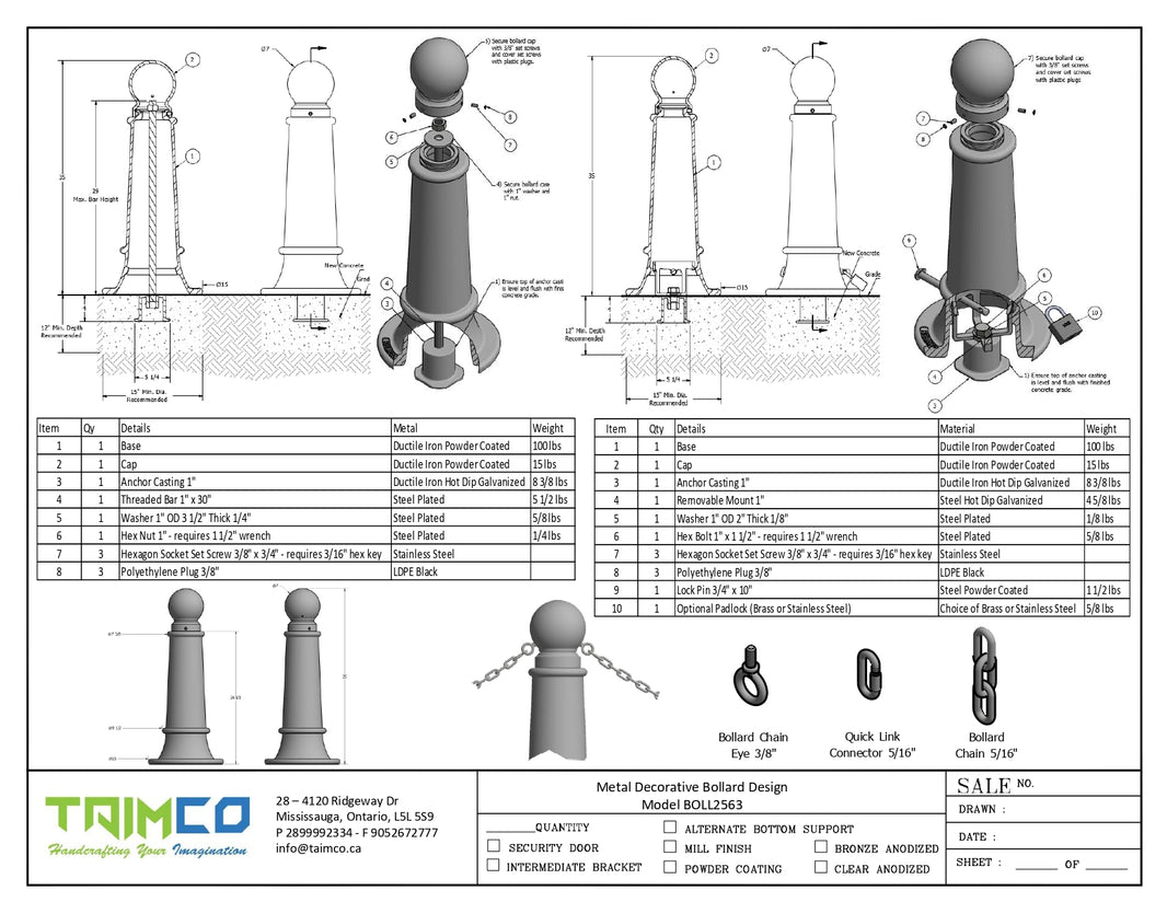 Metal Decorative Bollard Design - Powder Coted - Model BOLL2563