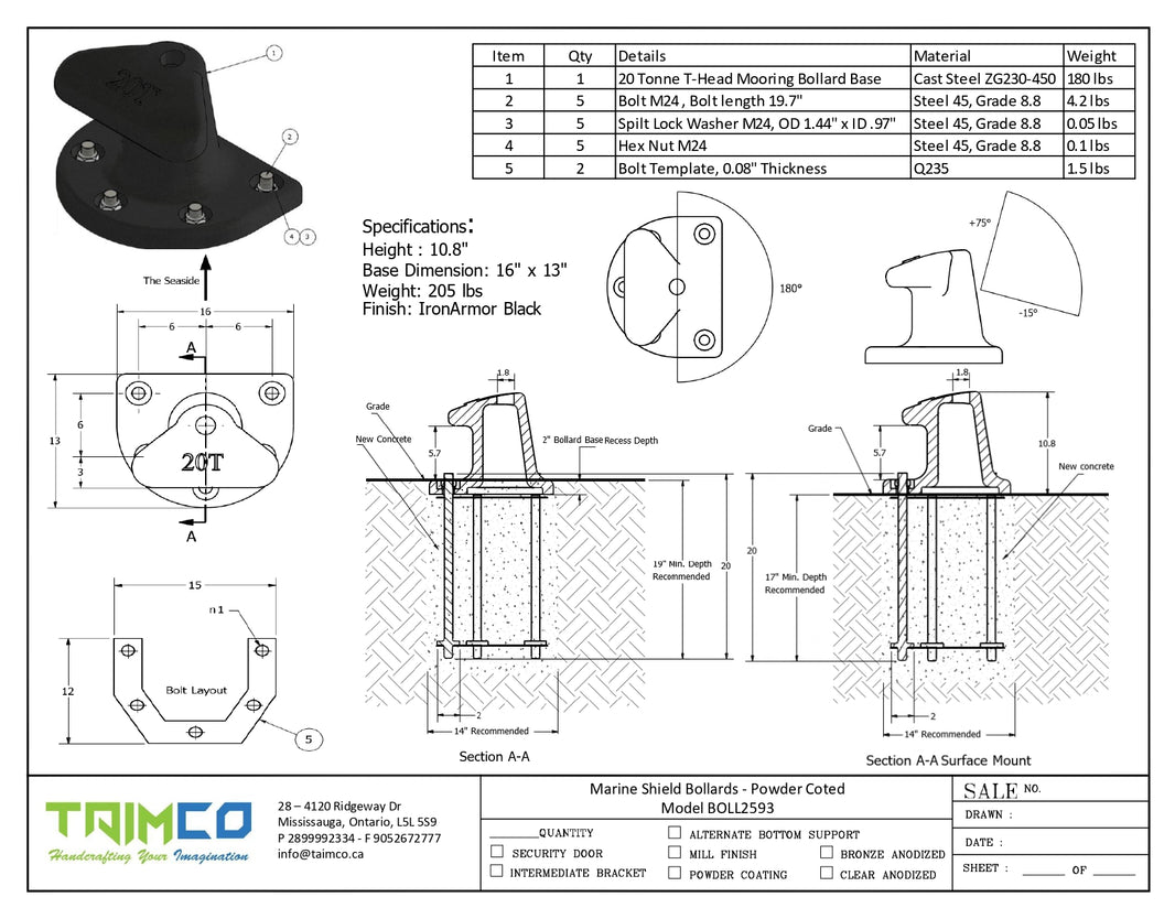 Marine Shield Bollards - Powder Coted - Model BOLL2593