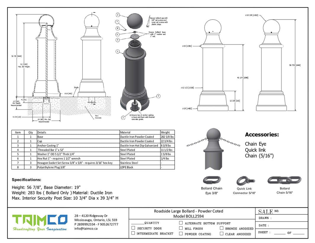 Roadside Large Bollard - Powder Coted - Model BOLL2594