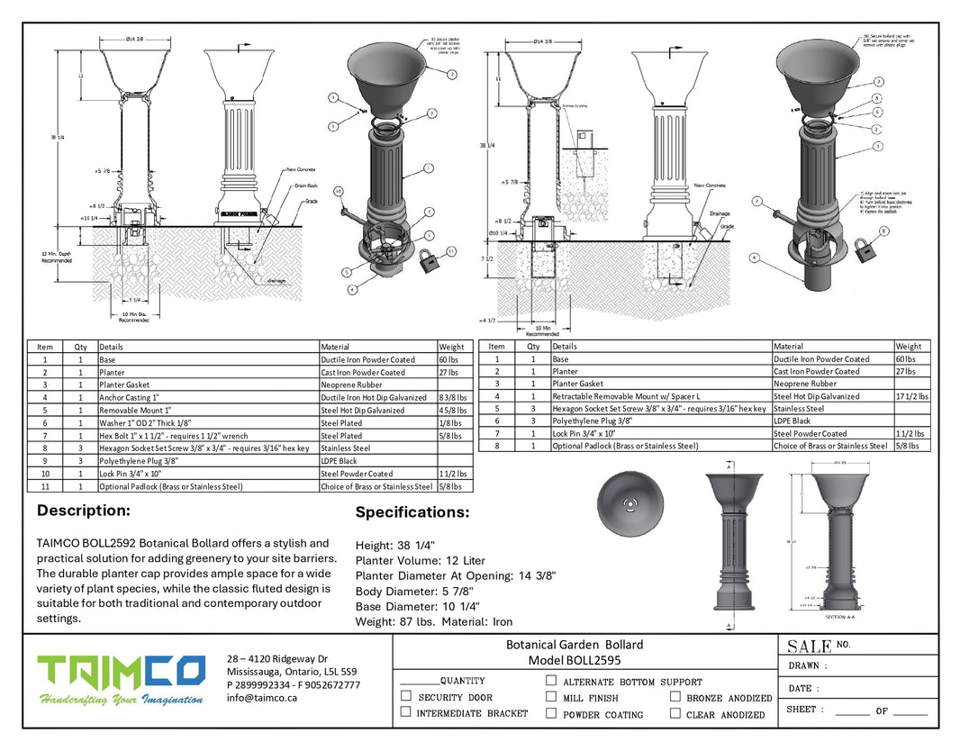 Roadside Large Bollard - Powder Coted - Model BOLL2595