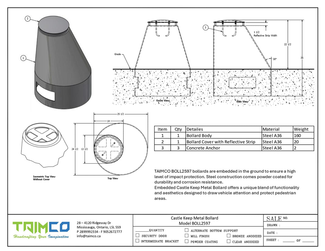 Castle Keep Bollard - Powder Coted - Model BOLL2597