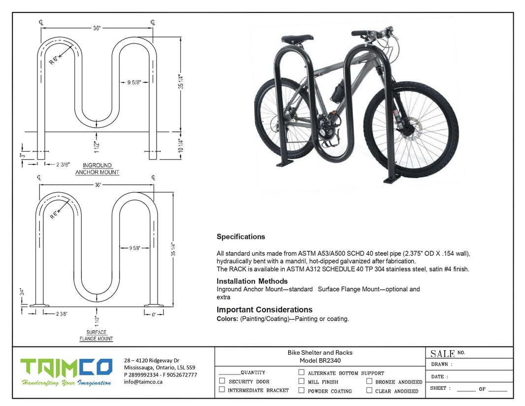 Bike Rack - Outdoor Steel Bike Rack - Model # BR2340