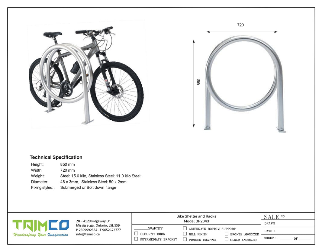 Loop to Loop Cycle Stand | O Ring Cycle Stand 2 Bike Capacity | Double Sided | Inground Mount | Model # BR2343