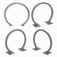 Four metallic bike rack hooks on a white background