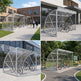 Collection of bicycle shelters in various locations including a city gym and public library.